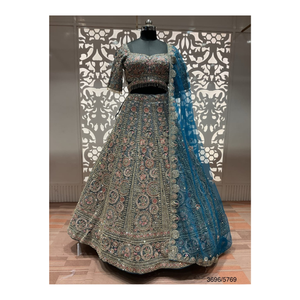 Lehenga festivo de diseñador para mujeres en tela de red y Georgette con ricos detalles para Mehndi Sangeet y ropa de recepción - Product Image 1