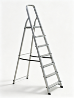 Échelle pliante de sécurité en forme de A avec main courante et sangle de stabilisation, pieds antidérapants, échelle à marches en aluminium pour la maison