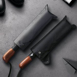 Parapluie pliable entièrement automatique coupe-vent pour homme d'affaires, poignée en bois, protection UV, tissu pongé 210, séchage rapide, feuille de lotus - Product Image 2