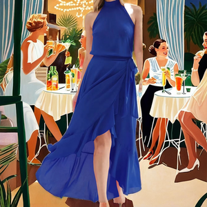 2025 Summer Elegant Temperament New Floor-Length Solid Women European American Casual A-Line Ruffled Irregular Strap Stand Front - Product Image 2