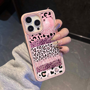 Coque de téléphone antichoc en TPU <span class=keywords><strong>rose</strong></span> imprimé léopard avec paillettes et étoiles incrustées de diamants pour <span class=keywords><strong>iPhone</strong></span> 17 Pro Max – Idée cadeau - Product Image 2