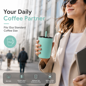 Vaso Térmico de Acero Inoxidable de 350ml (12oz) con Popote, Taza de Viaje Aislada al Vacío, Libre de BPA, Aprobado por la FDA, Logotipo Personalizado para Oficina - Product Image 5