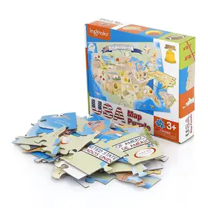 High quality kids cartoon puzzle frame 64 pieces USA map jigsaw puzzle