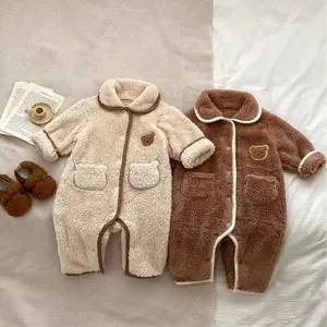 <strong>Baby</strong> Autumn and <strong>Winter</strong> <strong>Clothes</strong> <strong>Baby</strong> Jumpsuit With Fleece Lapels Long Sleeves Cute Little Bear Warm Pajamas Romper - Product Image 2