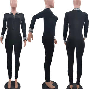 Combinaison de yoga tricotée taille haute pour femme, moulante, à manches longues, avec fermeture éclair et col rabattu, coupe ajustée, séchage rapide, élégante, une pièce, pour l'automne - Product Image 5