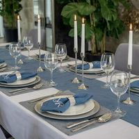Serviettes brodées à la main carrées bleues 50% lin 50% coton Écologiques Luxe Style traditionnel Marque YR