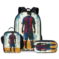 Lot de 3 pièces de dessin animé 3D pour joueur de football, sac à dos de cadeau idéal pour les garçons et les filles, sac à déjeuner, porte-crayon pour les adolescents, ordinateur portable