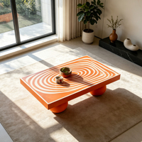 Table basse carrée contemporaine de designer en FRP, motif tourbillon peint à la main, pieds sphériques, pour décoration intérieure de luxe