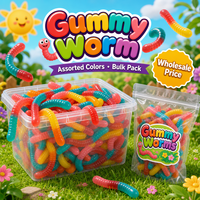 Bonbons Gommeux en Forme de Vers Bicolores à Texture Segmentée, Bonbons Gommeux Moelleux Saveurs de Fruits Assorties, Lot en Gros