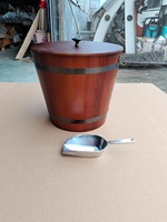 Seau à glace en bois personnalisé de 5 L avec table intégrée, baril à glace rond en bois pour champagne, vin et bière en acier inoxydable