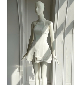 Coshe marque modeste élégant blanc noir col haut 100% soie a-ligne robe mi-longue Chic nœud détail lavable féminin haut vente tissé - Product Image 2