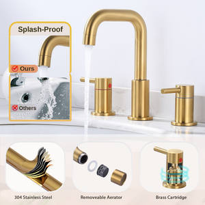 拉丝黄铜金浴室水龙头，带排水管和cUPC供应线，<span class=keywords><strong>2</strong></span>手柄3孔8英寸广泛的梳妆台水槽水龙头 - Product Image 4