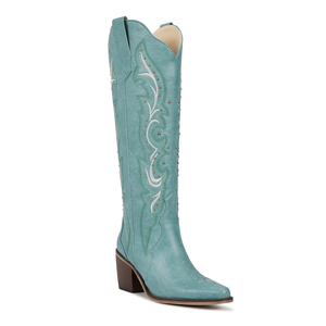 <span class=keywords><strong>Botas</strong></span> Vaqueras WETKISS para <span class=keywords><strong>Mujer</strong></span>, con Punta en Pico, Remaches y Bordados, <span class=keywords><strong>Botas</strong></span> Altas hasta la Rodilla, Tacón Grueso Vintage, para Verano - Product Image 1