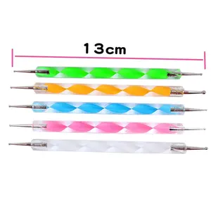 13 cm 5 Stück Nagelkunst Stift Acryl Doppelkopf-Pinsel Spirale Stift-Set Punkt Nadel Kleber Diamant-Stift Schönheitsmanikürezubehör Werkzeuge