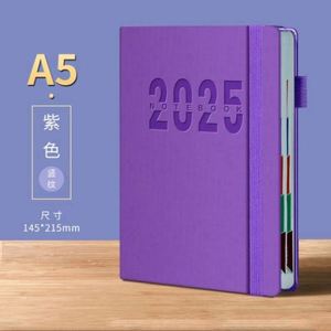 สมุดบันทึกไดอารี่แพลนเนอร์ปฏิทินแบบพกพาปกแข็งหนังเทียม A5 รุ่นใหม่ปี 2025 น้ำหนักกระดาษ 80 แกรม ภาษาอังกฤษ กำหนดการรายวัน - Product Image 5