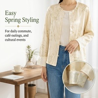 Cardigan en Soie de Mûrier 32 Momme pour Femme, Nouveau Style Chinois, Manches Longues, Jacquard, Vêtement d'Extérieur en Soie, Haut en Soie Printemps