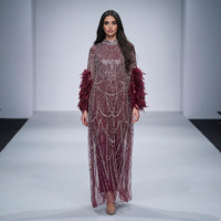 Vêtements islamiques modernes, abaya de luxe, manches à plumes, robe maxi à paillettes, robe de soirée ample et élégante, kaftan pour l'Aïd