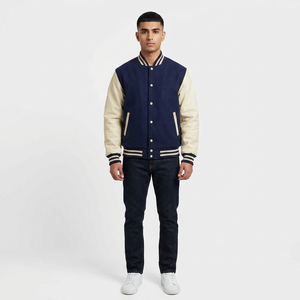 Varsity <b>Jacket</b> with Rib Knit Trim and Stand Collar Logo on Chest Breathable <b>Men's</b> College <b>Baseball</b> Team <b>Jacket</b> - Product Image 1