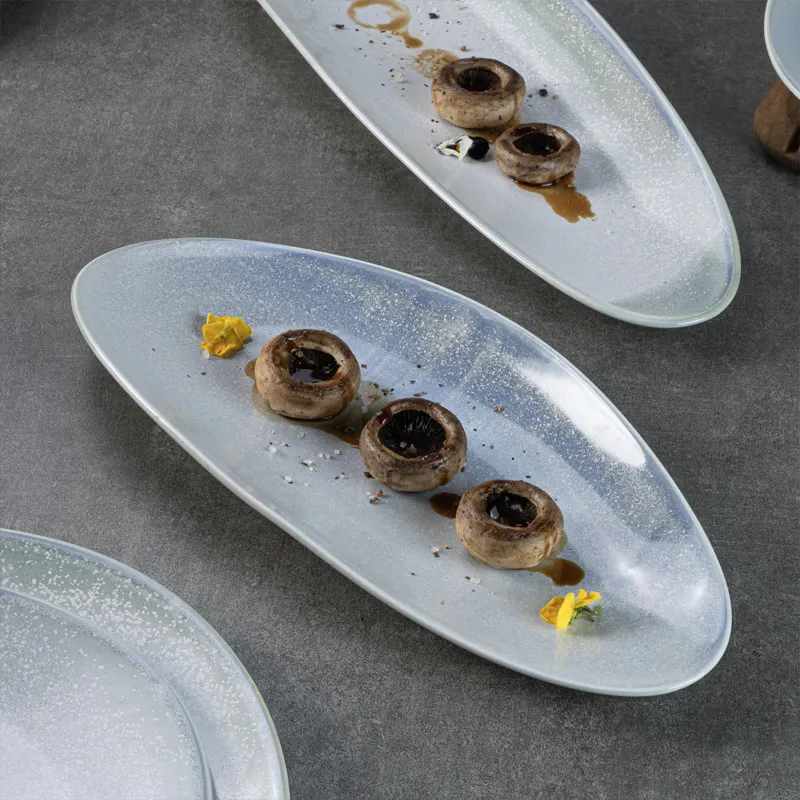 Vajilla artesanal YAYU de China, vajilla personalizada de horno azul, platos ovalados profundos, juego de vajilla de cerámica para restaurante
