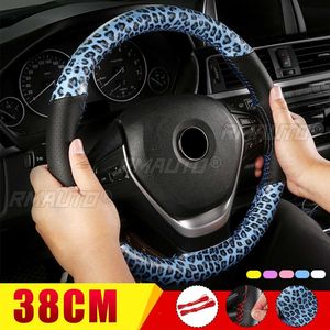 Housse de Volant de <span class=keywords><strong>Voiture</strong></span> Universelle 38cm Cuir Microfibre Mode Cuir Imprimé Léopard Antidérapant Confortable Tressage Auto Déco - Product Image 1