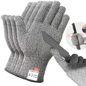 Guantes a prueba de cortes Venta caliente GMG Gris Negro HPPE EN388 ANSI Anti Corte Nivel 5 Guantes de trabajo de seguridad Guantes resistentes a Cortes