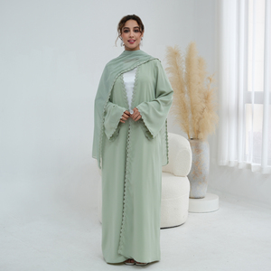 Loriya Abaya 2026 Nida Fabric Lace Flower Islamic <strong>Clothing</strong> Women Open Abaya Muslim Women Dress Front Abaya Cardigan with Hijab - Product Image 4