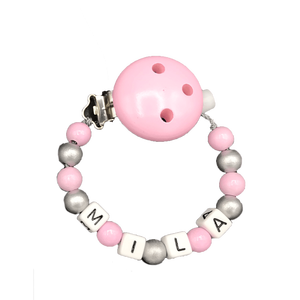 Catena per ciuccio con nome Perle di legno argentate (Bambino / Bambina) - Product Image 3