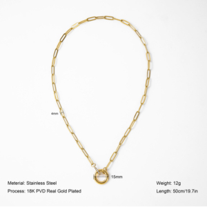 YF5143 Collar con Cierre de Presión Redondo Antideslustre Chapado en Oro de 18k de Acero Inoxidable con Dije de Circón y Cadena de Eslabones para Mujer - Product Image 2