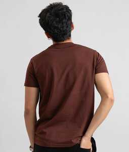 <b>Men's</b> Brown Short Sleeve O Neck Casual Regular Fit Plain Dyed Solid T-<b>Shirt</b> 220 Grams Knitted Polyester/Cotton - Product Image 2