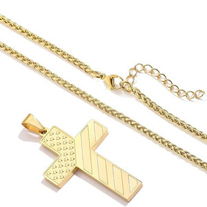 Collier pendentif croix de Jésus drapeau américain en gros, bijoux gravables vierges en acier inoxydable, verset biblique religieux chrétien - Product Image 1