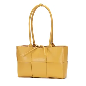 OEM ODM Customized Luxury 2023 Trendy Woman Woven Style Genuine Cowhide Split Leather Ladies Designer Tote Shoulder Bag Handbag