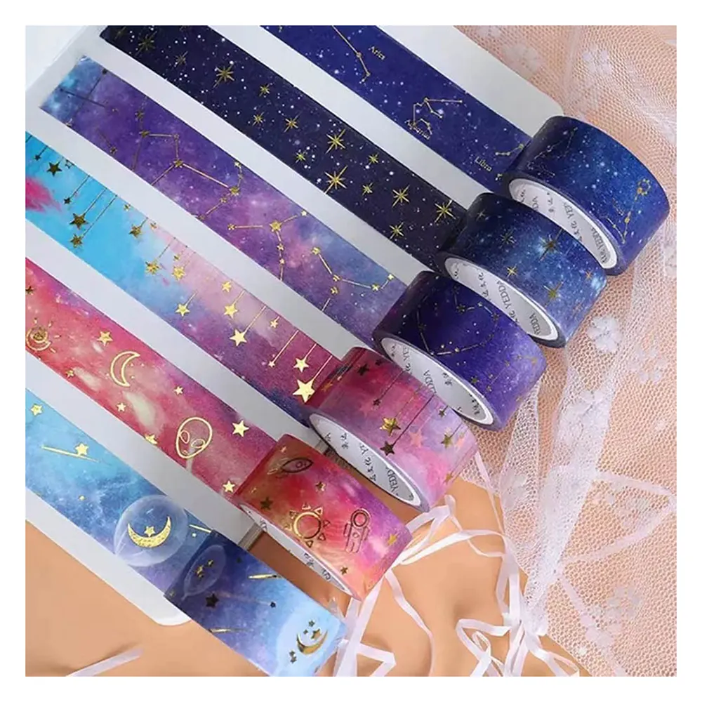 Impresión personalizada de color troquelado Washi Tape decoración brillo adhesivo enmascarar estrella hoja Washi Tape Sticker