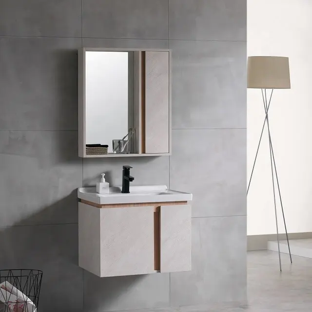 Francia Moderna Bianco Melamina Finitura Impermeabile di Legno 60 CENTIMETRI Mobiletto del Bagno Mobili con Lavabo e Specchio Set