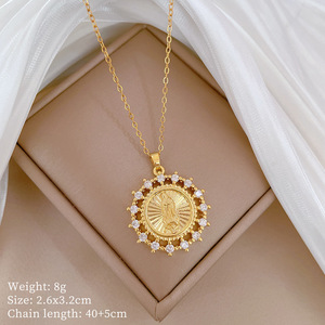 Collier Pendentif Vintage Plaqué Or Vierge Marie Mère <span class=keywords><strong>de</strong></span> Dieu Micro Sertie Zircons Cubiques CZ - Product Image 5