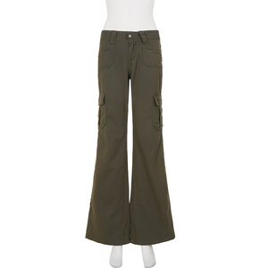Jeans Rectos de Cintura Baja Estilo Cargo Retro Americano Verde Oliva, Pantalones Largos Casuales de Moda Urbana para Mujer - Product Image 6
