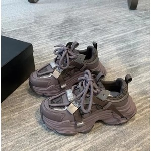 Chaussures de sport respirantes en maille pour femme, style printemps, décontractées, à lacets, semelle épaisse, non imprimées, rehaussantes, excellentes - Product Image 2