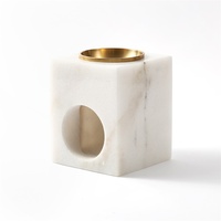 Diffuseur d'huiles essentielles Maxery en pierre travertin Brûleur de bougie Diffuseur d'huile en laiton satiné blanc en forme de cube
