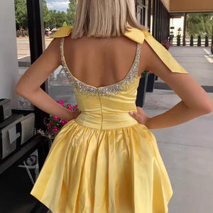 Little Sisters fiesta de verano vestido de gasa Europeo Americano AliExpress nuevo Sling Bow Paulette corto tutú frente cintura Natural - Product Image 3