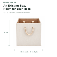 Panier de rangement pliable en tissu de bambou 13x13x13 pouces avec poignées en corde de coton, organisateur cube pliable, boîte de rangement pour la maison, lot de 35L