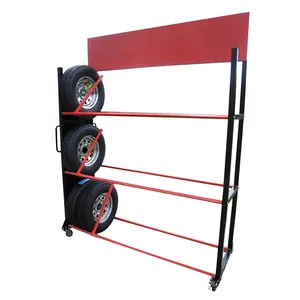 JH-Mech Commercial Portable Multifunction Garage Rolling Trailer Tire & Wheel Display Rack For Automotive Shops