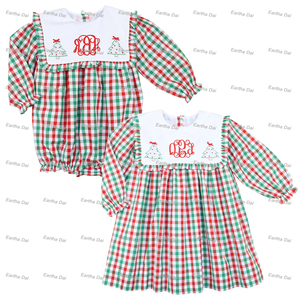 Conjuntos de ropa de bebé conjuntos de Navidad a juego familia tejido Gingham Bubble Romper niños ropa de invierno vestidos para niñas - Product Image 2
