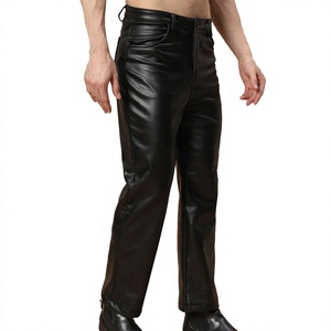 <b>Men</b> Black <b>Leather</b> Eco-friendly Midweight Casual <b>Pants</b> Straight Fit Mid Waist Zipper Fly Moto Biker Style Winter Wear - Product Image 4