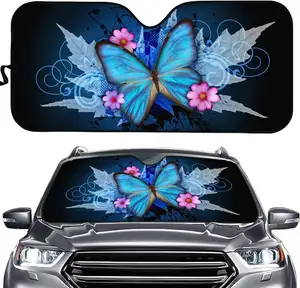 Blue Butterfly Flower Auto Windshield Cover Rectangle Foldable Car Window Sunshade Windshield Visor with Design Auto Accessories