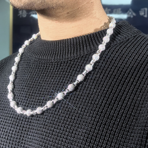 Stile palla VVS Moissanite <span class=keywords><strong>rosario</strong></span> <span class=keywords><strong>catena</strong></span> Hip Hop collana Rapper solido <span class=keywords><strong>925</strong></span> <span class=keywords><strong>argento</strong></span> 10mm glassato Moissanite <span class=keywords><strong>catena</strong></span> a sfera - Product Image 6