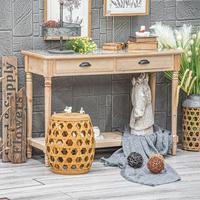 Table d'entrée latérale Innova Home, style rétro rustique, en bois massif blanc patiné, avec 2 tiroirs, assemblage facile, pour salon