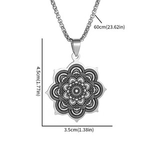 Collar de Loto de Acero Inoxidable, Colgante de Flor Mandala Vintage, Cadena de Acero de <span class=keywords><strong>Titanio</strong></span> Resistente al Deslustre, Gargantilla para <span class=keywords><strong>Hombre</strong></span> y Mujer - Product Image 4