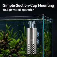 Épurateur de surface d'aquarium alimenté par USB en acier inoxydable avec ventouses pour le nettoyage de l'eau des aquariums