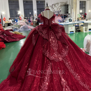 Mc044 Luxury Burgundy Quinceanera <b>Dress</b> Beaded Glitter <b>Ruffle</b> Princess Ball Gown Sweet 15 Birthday Party <b>Dress</b> Jancember - Product Image 3