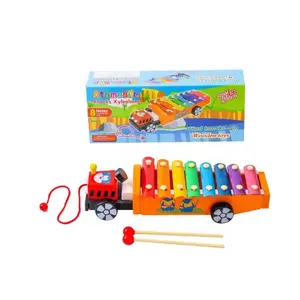 Best selling new small musical instrument toy cartoon design packaging tractor trailer banging piano for children