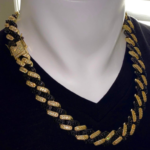 Moda grande pesante oro nero due colori cubano catena Hip Hop gioielli per gli uomini Micro chiaro nero CZ catena pavimentata due <span class=keywords><strong>pietre</strong></span> <span class=keywords><strong>collana</strong></span> - Product Image 3